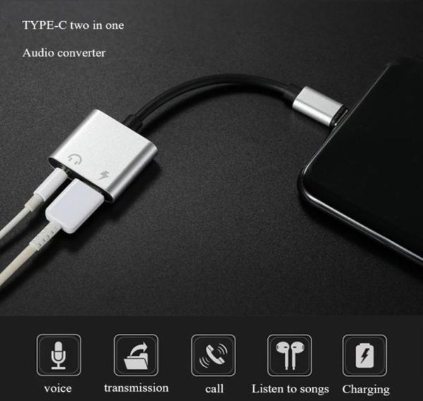 Para Huawei USB Type-C Adaptador de carga 2 en 1 Tipo C Jack de auriculares de 3.5 mm de 3.5 mm + Converter de carga para Xiaomi 64885836