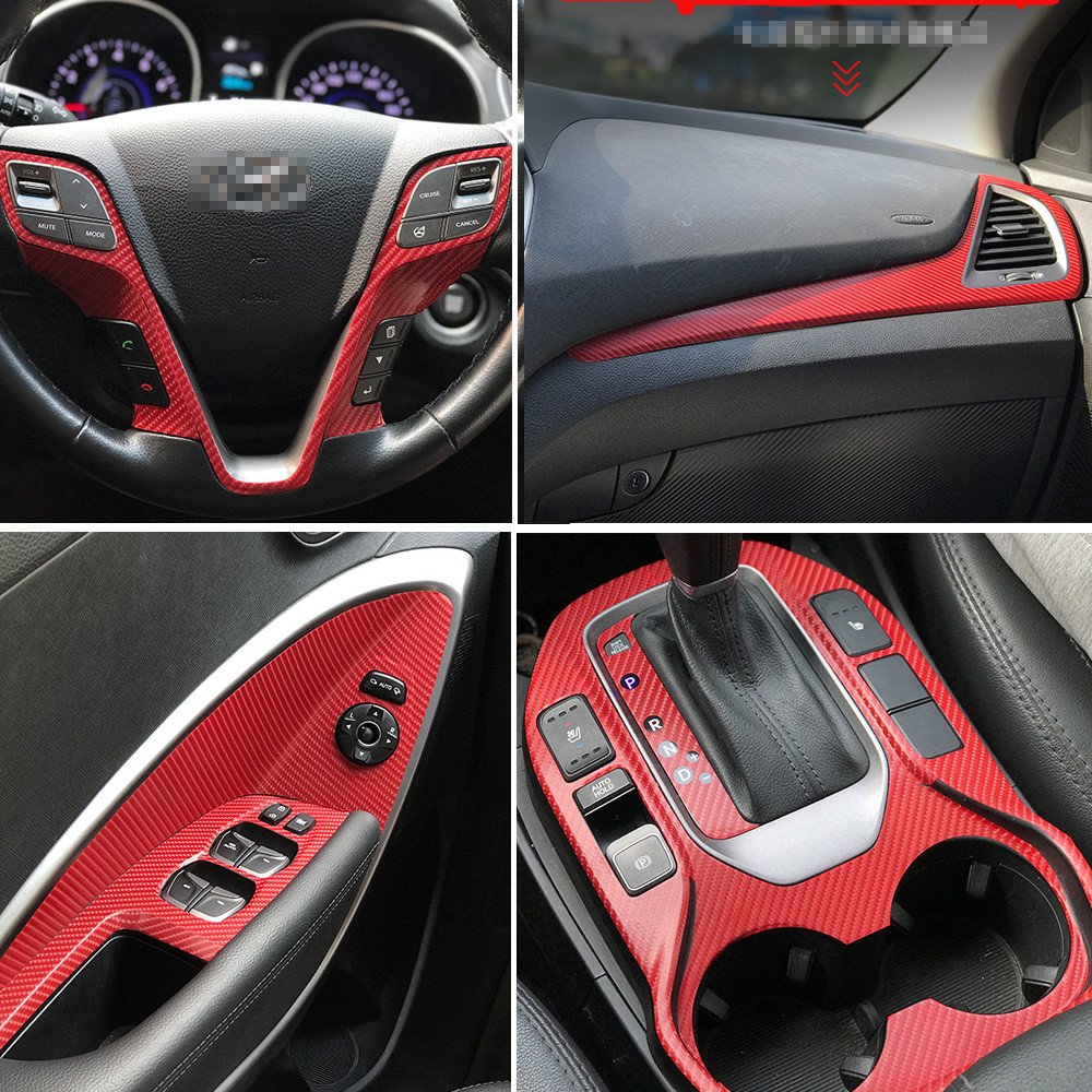 For Hyundai SantaFe IX45 2013-19 Interior Central Control Panel Door Handle Carbon Fiber Stickers Decals Car styling Accessorie