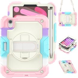 Étui pour tablette antichoc pour enfants pour Apple iPad Mini 6 5 4 8,3 pouces en silicone robuste 3 en 1 étuis de couverture de béquille hybride porte-dragonne film d'écran en PET bretelles d'épaule