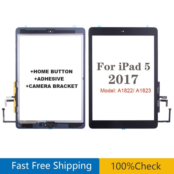Para iPad Air 1 iPad 5 2017 A1822 A1823 Táctil Digitizer Glass con botón de inicio Reemplazo del panel de pegatinas