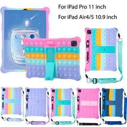 Pour iPad Air 5 4 Air4 10,9 pouces Pro 11 étui souple en silicone bulle enfants étuis antichoc Anti-stress support de tablette coque de protection avec stylet + bandoulière