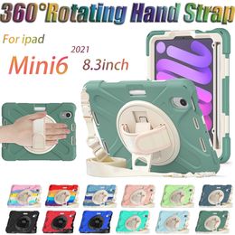 Pour iPad Mini 6 Tablet Case 8.3 "Mini 6e génération Hourde à carré-choc 360 ROTATION Hand Strap Hold Seck With Spolder Kids Kid