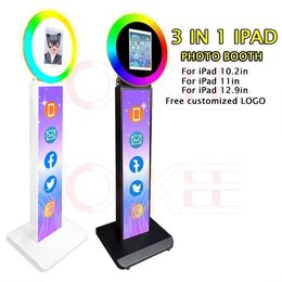 3 in 1 iPad Photo Booth Selfie Machine Shell Verstelbare standaard Photobooth met 180 ° LED-ringlicht voor bruiloften, kerstfeesten, evenementen PhotoShoot Box