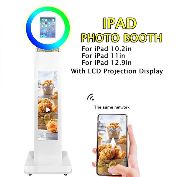 3 en 1 para iPad Photo Booth Shell Soporte ajustable con pantalla LCD y estuche de vuelo Photo Booth portátil Anillo de luz de 180 ° Máquina para selfies