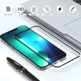 Screen Protector voor iPhone 13 12 Mini 11 PRO MAX 8 7 6 PLUS XS XR X SE2 9H FULL COVLE BUBBLE Vrije case Friendly Anti Vingerafdruk gehard glas met pakket