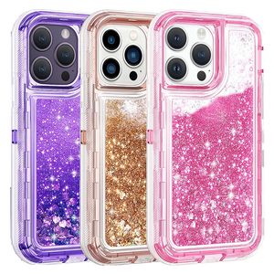 Étuis de téléphone à paillettes liquides Quicksand pour iPhone 15 11 12 13 14 Pro Max 14Plus 13Mini XR XsMax 8Plus SE Antichoc à trois couches Heavy Duty Defender Housse de protection rigide