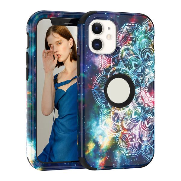 Pour Iphone 12 étui luxe Mandala trois couches robuste antichoc housse de protection téléphone étui pour Iphone 12 Pro Max