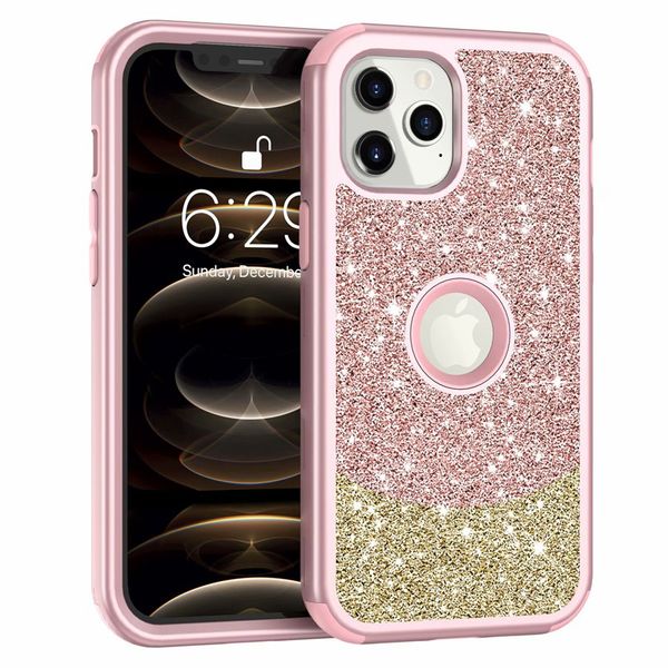 Para iPhone 12 Pro max Case, Glitter Sparkle Bling Heavy Duty Impact Funda protectora a prueba de golpes compatible con iPhone 11 XS XR XS MAX 6/7/8 Plus 12 mini 5.4 Cases