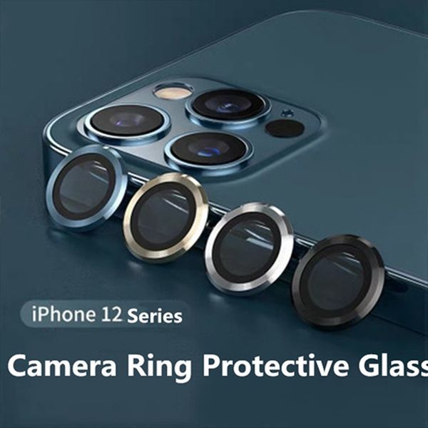 Protecteur d'objectif de caméra pour iPhone 15 14 13 12 Pro Max anneau en métal caméras en verre couverture complète téléphone capuchon de protection