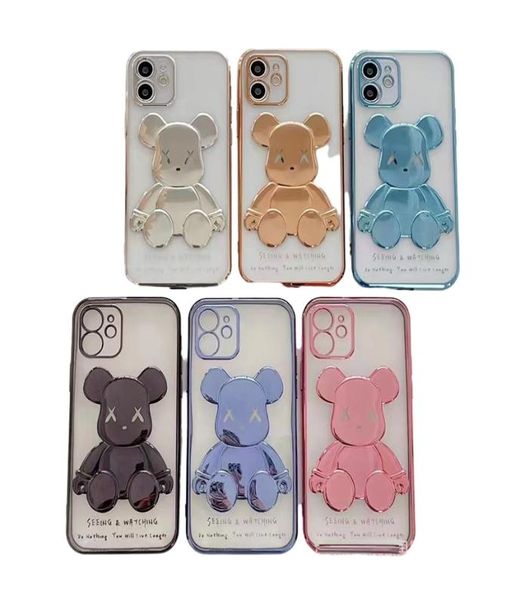 Para iPhone 13 12 11 Pro XS Max x xr 8 7 más cajas de teléfono Duñidos de oso plateado Cartoon linda cubierta protectora móvil de teléfono móvil brilla 5451386