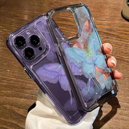 pour iPhone 14 13 12 11 Plus Pro Max Case Space 3D Feuille d'Or Papillon Doux Clair Silicone Couverture Anti-chute Antichoc Shell Fundas