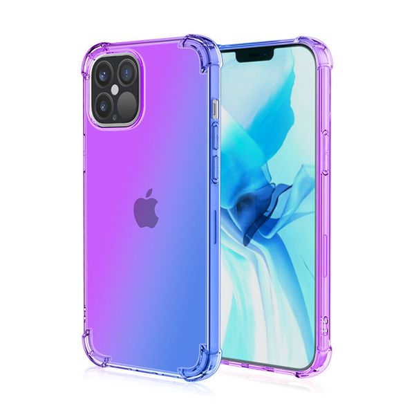 Fundas de teléfono para iPhone 14, 13, 12, 11, XS, XR, X Max Pro, 8, 7, 6, gradiente, doble Color, transparente, TPU, parachoques, a prueba de golpes, funda de arcoíris