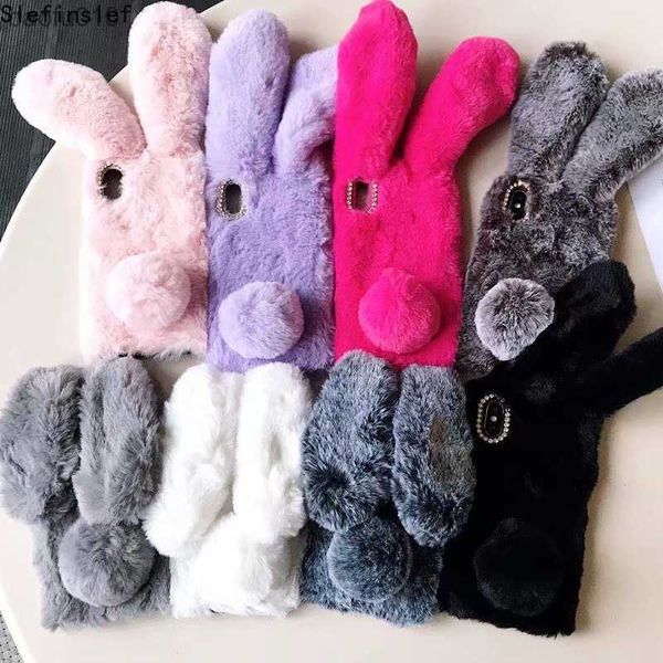 Pour iphone 14 13 12 mini 11 Pro Max Poilu Mignon Lapin Animal Cas Pour iPhone XS MAX XR 6 6S 7 8 Plus Doux Téléphone Couverture fille Cadeaux L230619