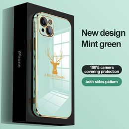 Funda de lujo para iPhone 15, 14 Plus, 6D, cubierta cuadrada con cabeza de ciervo para iPhone 14, 13, 12, 11 Pro Max, iPhone13, iPhone12 Mini