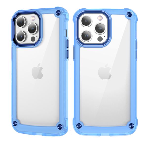 Para casos de iPhone 14 Pro, claro con cubierta de protección de grado militar de borde de color para iPhone13 12 11 xs xr 8 7 más fondos transparentes de metal duro