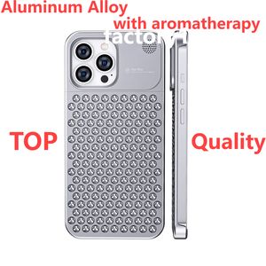Voor iPhone 14 pro max Luxe uitgehold aluminium Vouge-hoesje voor iPhone 15 13 12 Pro Max Duurzaam Stevig Stijlvol Volledig beschermend Aromatherapie Stevige metalen achterkant