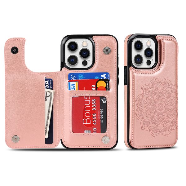 Para iPhone 14 Pro Max Fundas tipo billetera Floral PU Tarjetero de cuero Flip Stand Fundas de teléfono para iPhone13 12 11 XR XS X 8 7 Plus 6S