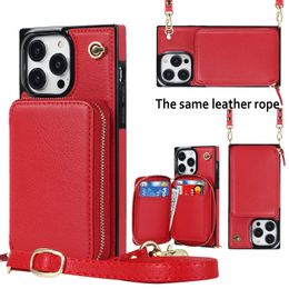 Voor iPhone 14 Pro Max Wallet Cases PU Leer Cross-Body Zipper Bag Pocket Stand Telefoonhoezen voor iPhone 15 13 12 11 XR XS X 8 7 Plus Funda