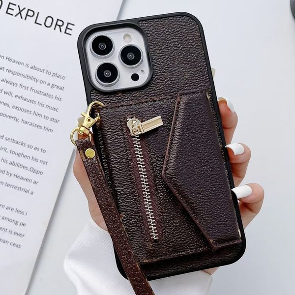 Designers Téléphone Cas pour iPhone 15 14 13 Pro Max 12 11 XR XS XSMax 8 Shell Samsung Galaxy S23 S22 S20 PLUS NOTE 20 Ultra Flip Wallet Porte-carte Zipper Coin Purse Cover