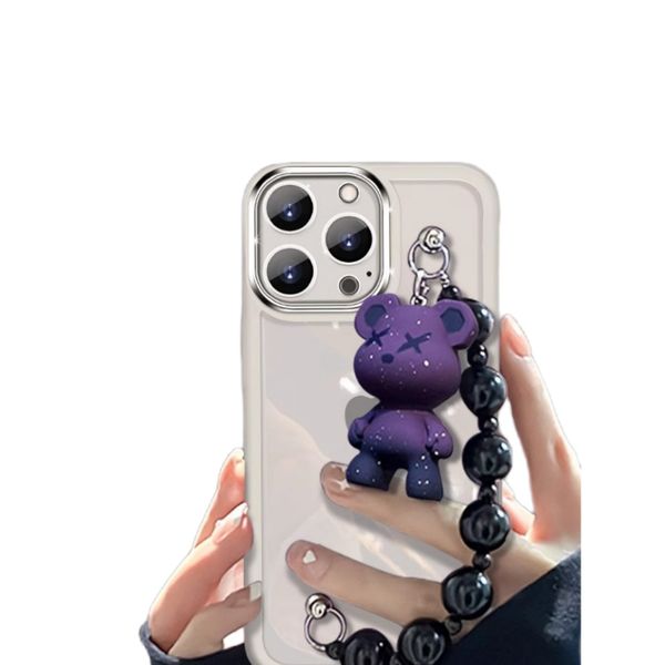 Pour l'iPhone 15 14 13 12 11 Pro Max, les étuis de téléphone portable sont appropriés à l'épreuve du support Fangshuui Full Corps Téléphones Bracelet d'ours transparent Case de protection