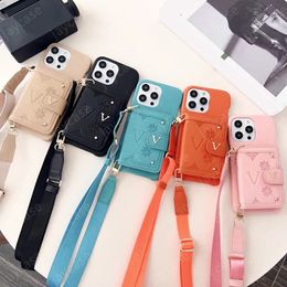 Voor iPhone 15 Designer Telefoonhoesje Luxe Bloemen Cases Mode Crossbody Telefoonhoes Lederen Cover Shell Voor iPhone 15Promax Plus 14 13 12 11