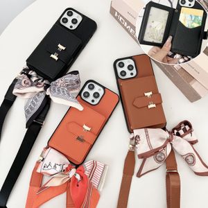 Voor iPhone 15 Pro hoesjes Kaarthouders Crossbody telefoonhoes Designer iPhone hoesje Apple 14 Pro Max 13 Pro 12 15 Plus hoesje Luxe handtas Mobiele hoes Sjaal Ketting Lanyard