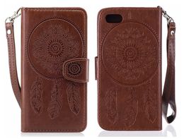 Voor iPhone 5 5S SE 6 6S 7 8 Plus Case Cover Flip Card Wallet Luxe Dreamcatcher Peacock Case voor iPhone 5S 5 SE Cover