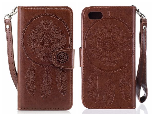 Pour iPhone 5 5s SE 6 6s 7 8 Plus Housse Etui Carte Portefeuille De Luxe Dreamcatcher Paon Cas Pour iPhone 5s 5 SE Couverture