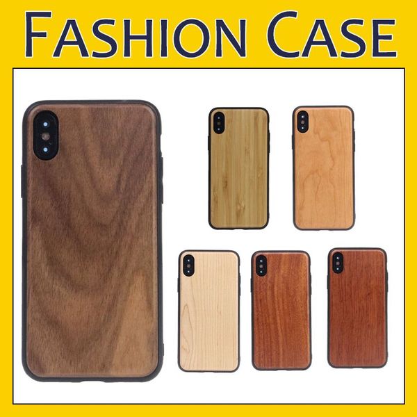 Vraie Wood Case TPU Arc Edge Couverture en bois Rétros Protector Cas pour iPhone 15 14 Plus 13 12 11 XS Max 8 7 Plus