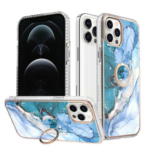 Cajas de teléfono de doble capa con estampado de mármol para iPhone Xs max 11 12 13 14 15 Pro Max Soporte de anillo giratorio de 360 ° Soporte de soporte Soporte para automóvil Cubierta protectora