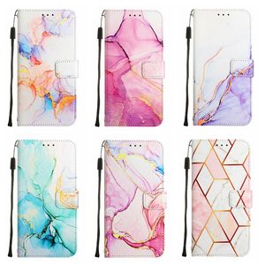 Plating Marble Grain Leather Wallet Cases voor Iphone 15 Plus 14 13 Pro MAX 12 11 X XR XS 8 7 6 Rock Stone Granite Quartz Gilded Splicing Holder Card Slot Book Pouch