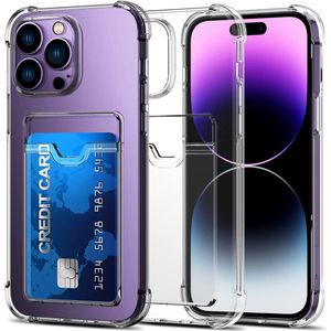 Voor iPhone Case Back Card Holder slot slanke dunne anti-scratch zachte siliconen gelrubber flexibele TPU schokbestendige bescherming Clear Cover iPhone 14 Pro Max/14 Plus/14 6.1