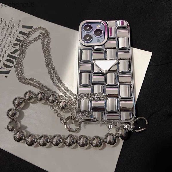 Pour coque Iphone coques de téléphone avec Bracelet de perles en argent chaîne bandoulière 12 13promax 11 12pro 11pro Xs Xr X 7plus 8P couverture Yucheng06