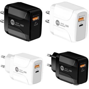 Voor iPhone Samsung LG Fast Charge Wall Charger QC3.0 PD Type C USB AC Dual Ports Travel 18W 25W Quick EU US UK Plug 7 8 X 11 Android -telefoon met dozenpakket