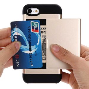 pour iPhone SE3 étui de téléphone 8 2-en-1 insertion de carte de couverture coulissante 7 plus fente de carte anti-chute manchon de protection XS