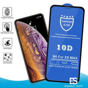 9H Protector de pantalla 10D Vidrio templado Borde duro Teléfono Protector a prueba de explosiones Película de cubierta completa para iPhone 15 14 11 Pro Max XS XR X 8 7 6 6S Plu