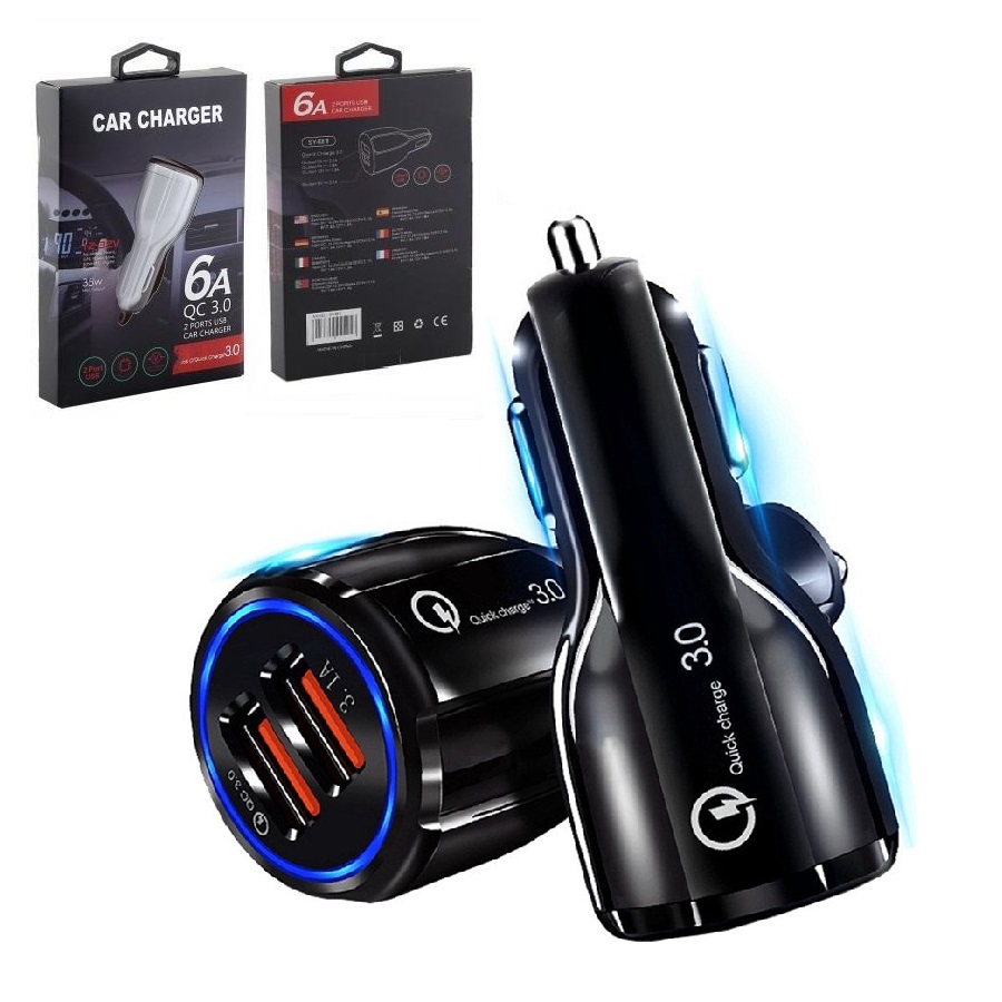Dual USB Ports Car Chargers 2.4A Real LED Light Car Charger Power Adapter för iPhone 11 12 13 Pro Max Samsung HTC Android Phone Plug