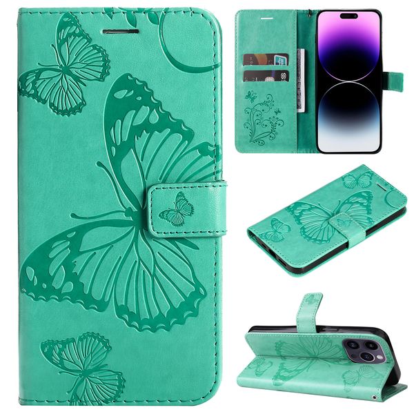 Cajas de teléfonos de billetera para iPhone 15 14 13 12 11 Pro MAX XR XS X 7 8 Plus 3D Butterfly En buque de mariposa PU Leather Women Women Flip Tackstand Capacalización con ranuras para tarjetas