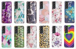 Plating Butterfly Leopard Marble Cases voor Samsung S22 Ultra Plus A13 A03S Kawaii Leuke Liefde Hart Laser Geometrische Luxe Hybride Zachte TPU IMD Rots Verchroomde Telefoon Cover