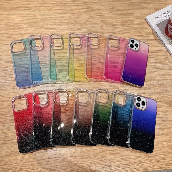 Estuche de TPU IMD suave con brillo de Bling degradado para Iphone 15 14 Pro Max Plus 13 12 11 Iphone15 Chapado cromado de tres colores transparente Shinny Sparkle Funda trasera para teléfono inteligente