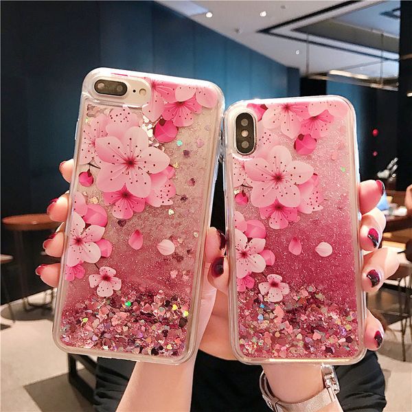 Pour iPhone XS Max XR 7 Plus 8 Étui de luxe Quicksand Liquide Bling Fluid Star Hard TPU Glitter Case pour Samsung S10 S10plus en vrac