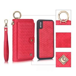 Voor iPhone XS Portemonnee Case Rits Portemonnee Afneembare Magnetische 14 Kaart Slots Geld Pocket Koppeling Leren Case Cover voor iPhone Galaxy S9 Plus