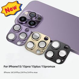 Voor iphone14promax 14pro 14Plus 13 promax iphone15 15 pro Max Mat Aluminium Helder Krasbestendig Achteruitrijcamera Lens Filmbeschermer Gehard Glas Metalen Cirkel