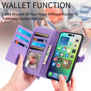 Pour Iphone15Pro Phone Case Iphone Cover Étui de protection Apple 14 Phone Luxury Clamshell Holster Zipper Wallet Card Leather Case Samsung S24