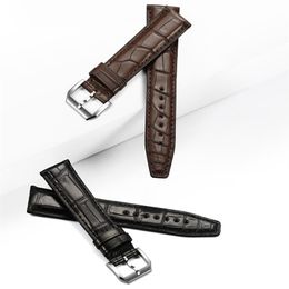 Pour IW 20mm 21mm 22mm bracelet de montre en cuir noir marron avec boucle ardillon en argent bracelet de montre 2513