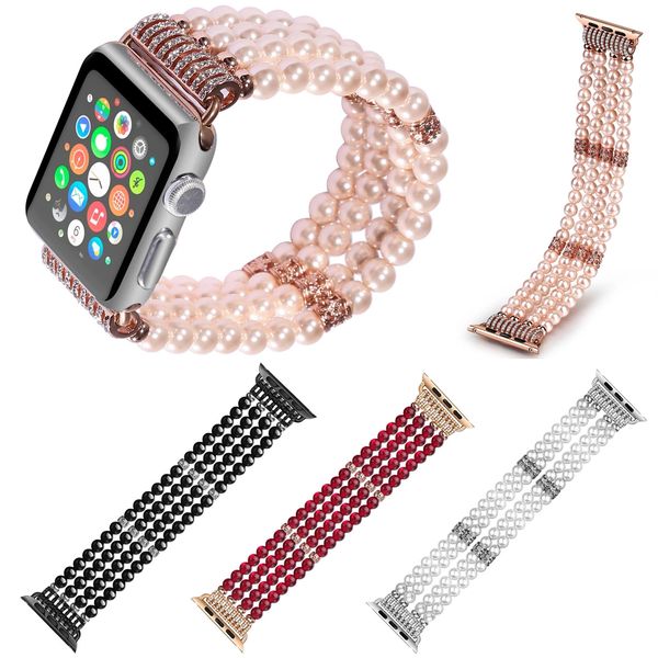 Bracelets de luxe pour iwatch Ultra 49mm bande 41mm 45mm 42mm 44mm 38mm 40mm femmes fait à la main élastique extensible fausse perle Bracelet en pierre naturelle Apple watch 8 7 6 SE 5 4 3