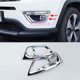 Voor Jeep Compass 2017 2018 Silver Color Front Mist Lamp Cover Light Trim Garnish Overlay Comité Frame Chrome Auto Styling Accessor