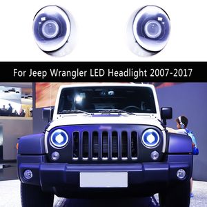 Para Jeep Wrangler faro LED 07-17 lámpara delantera conjunto de luz de cabeza Luz De Carretera lente de proyector de ojo de Ángel luz de circulación diurna señal de giro