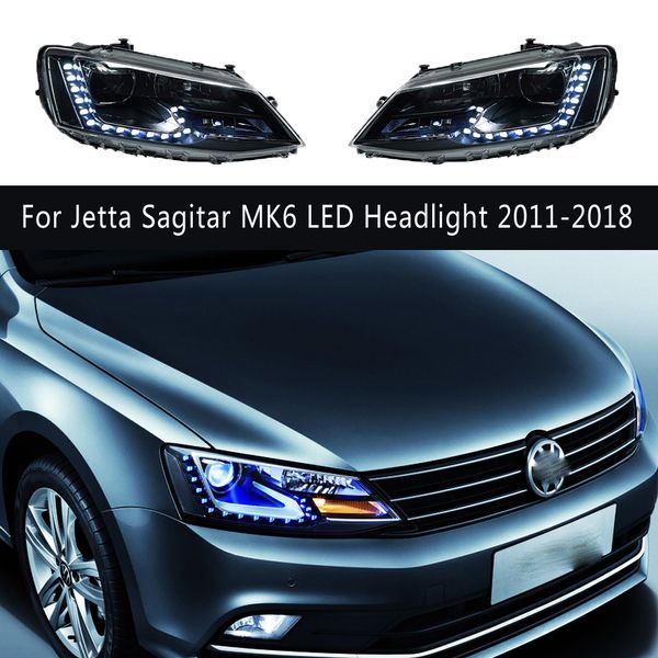 Para Jetta Sagitar MK6 faro LED 11-18 luz de circulación diurna piezas de automóvil señal de giro tipo serpentina dinámica lámpara de cabeza de haz alto/bajo