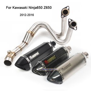 Voor Kawasaki ER6N Ninja650F / R 2012-2016 Motorfiets Slip op Uitlaat Hele Set Connecting Pipe + Muffler Tips Escape